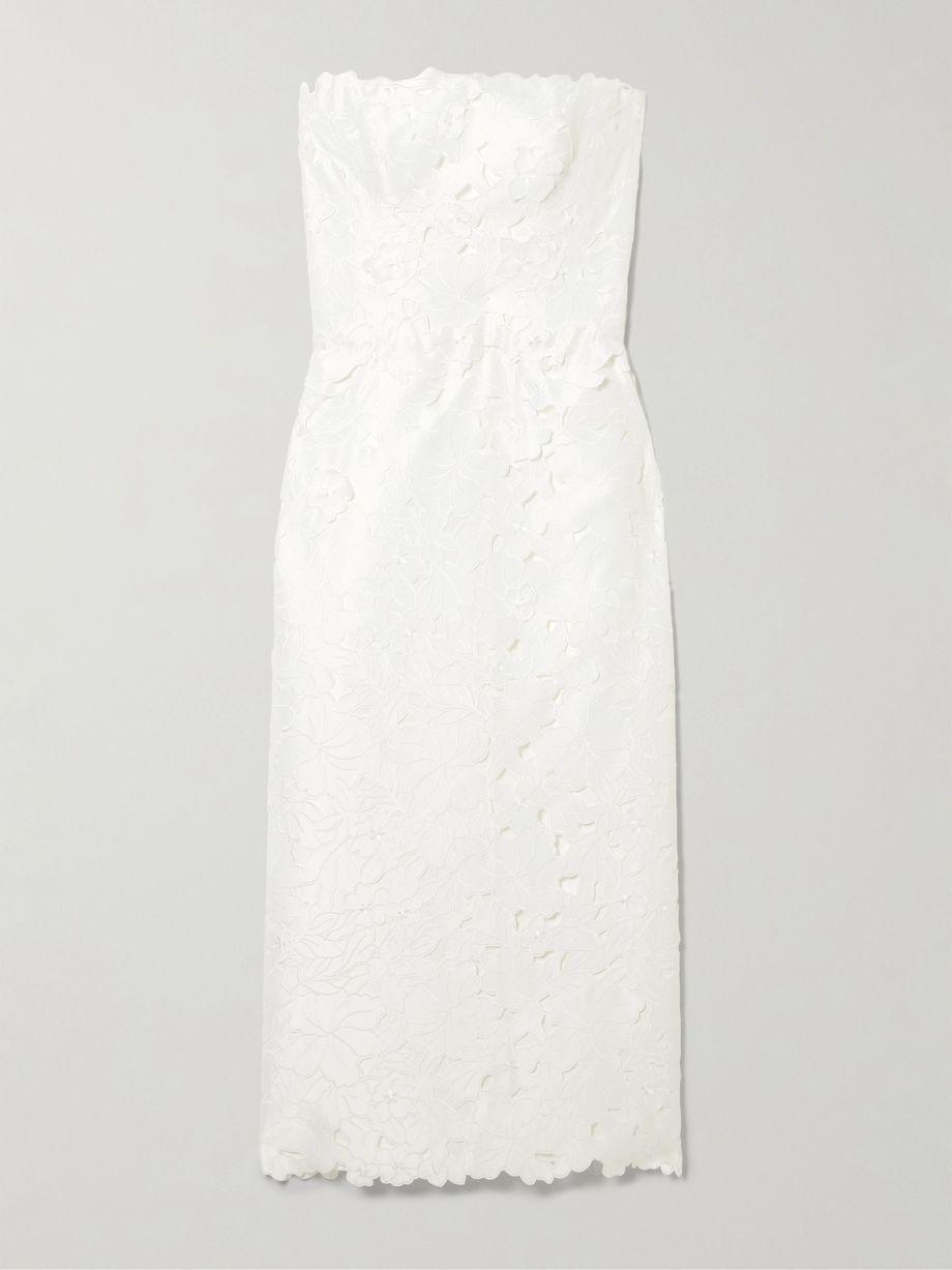 Astelle strapless guipure lace midi dress by COSTARELLOS