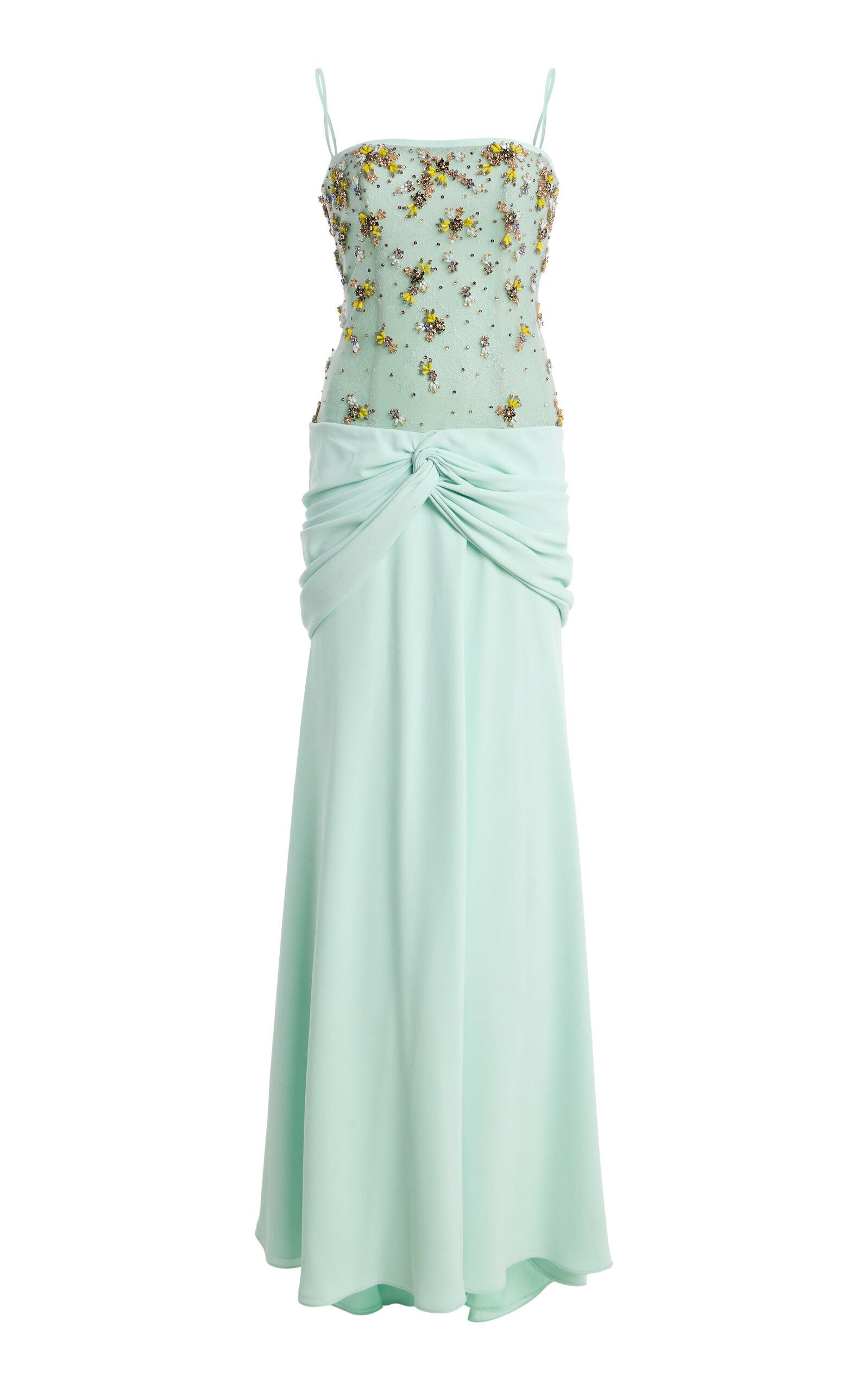 Costarellos Janessa Crepe Lace Plunge Neck Gown - Moda Operandi by COSTARELLOS