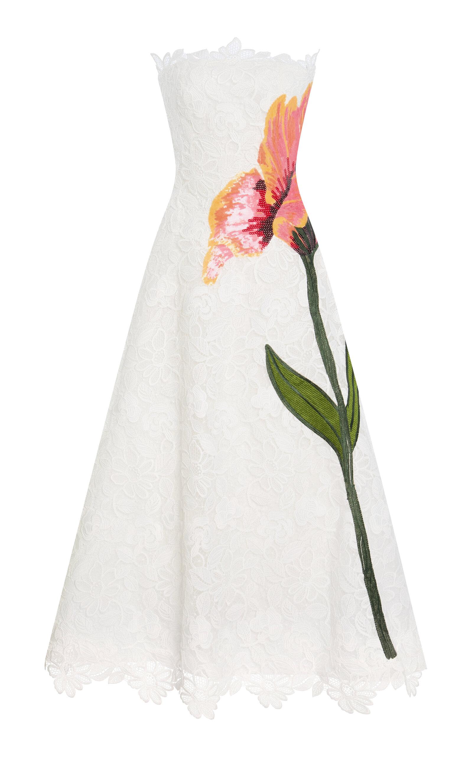 Costarellos - Mariela Floral-Appliqude Lace Dress - White - - Moda Operandi by COSTARELLOS