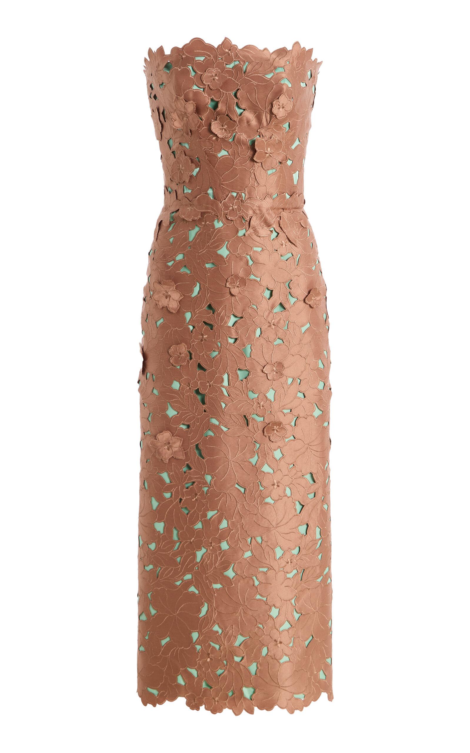 Costarellos Zira Strapless Floral-Cut Lace Midi Dress - Moda Operandi by COSTARELLOS