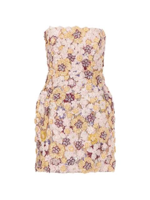 Sirra beaded floral strapless mini dress by COSTARELLOS