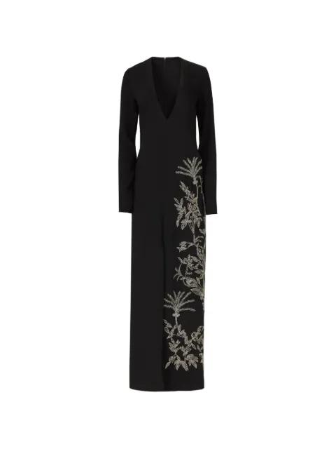 Vita beaded-appliqué V-neck gown by COSTARELLOS