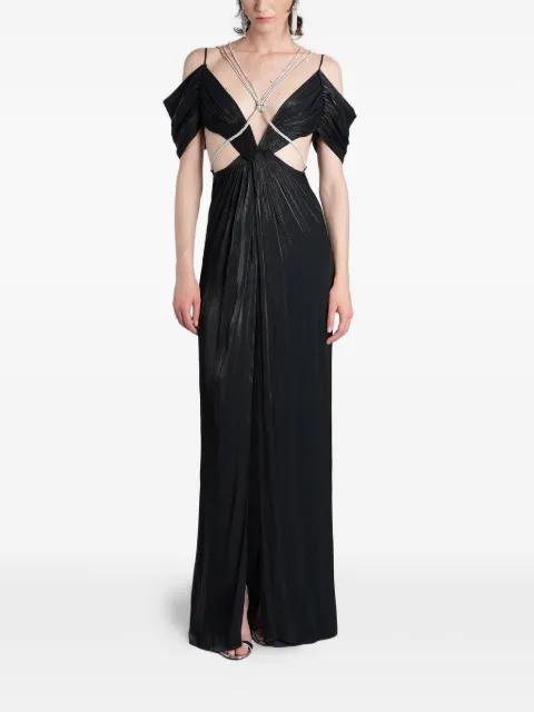 crystal-embellished pleated maxi dress by COSTARELLOS