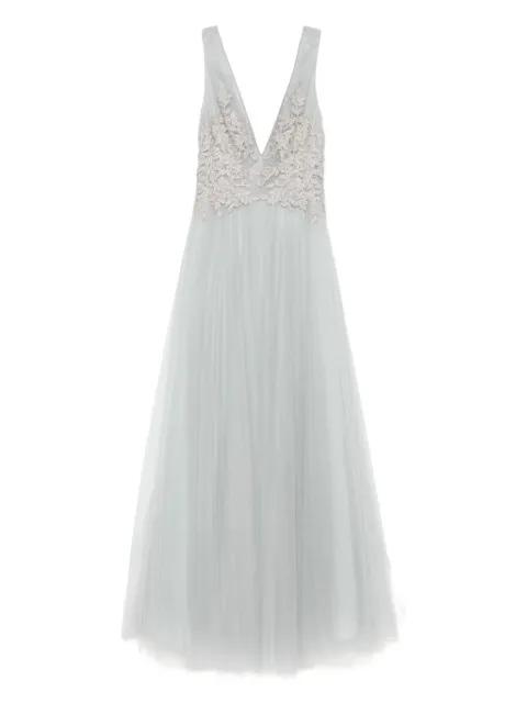 embellished V-neck tulle maxi dress by COSTARELLOS