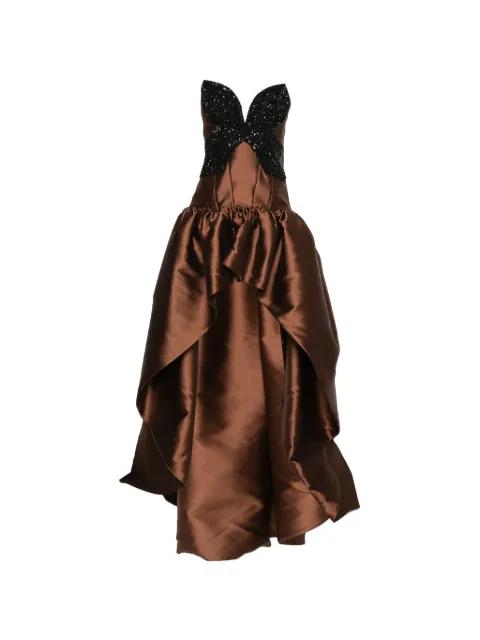 embellished strapless asymmetric dress by COSTARELLOS