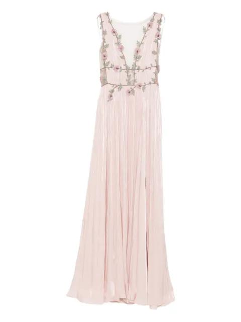 floral-embellished pleated maxi dress by COSTARELLOS