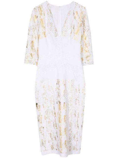 foil-print V-neck linen dress by COSTARELLOS