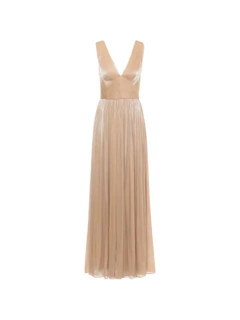 pleated V-neck gown by COSTARELLOS