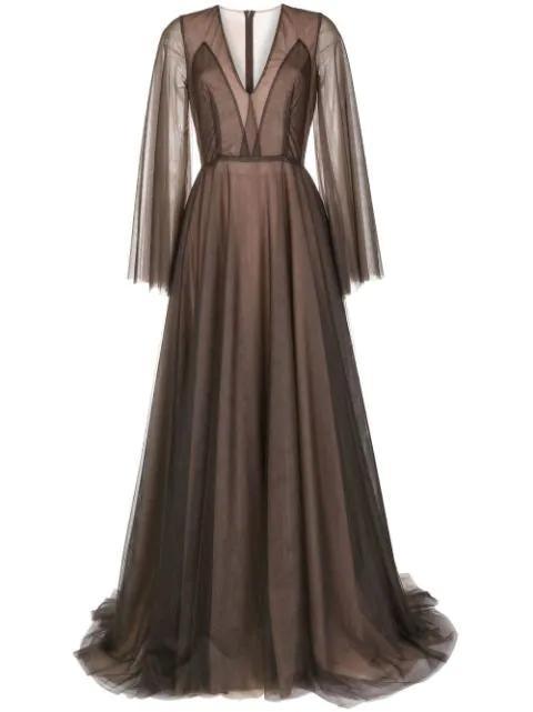 sheer-panel evening gown by COSTARELLOS