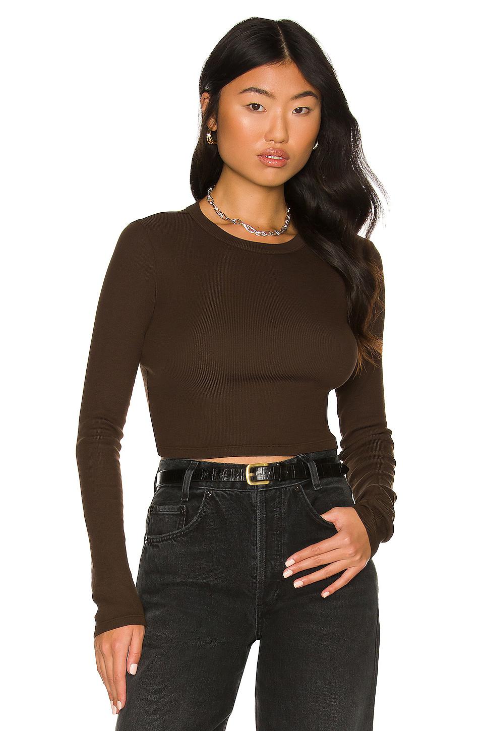 COTTON CITIZEN The Verona Crop Shirt in Chocolate by COTTON CITIZEN