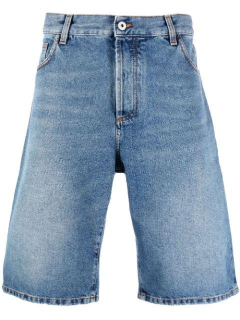Cross embroidered knee-length denim shorts by COUNTY OF MILAN