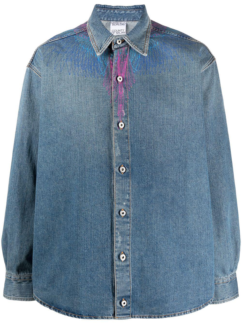 Wings print denim shirt by COUNTY OF MILAN