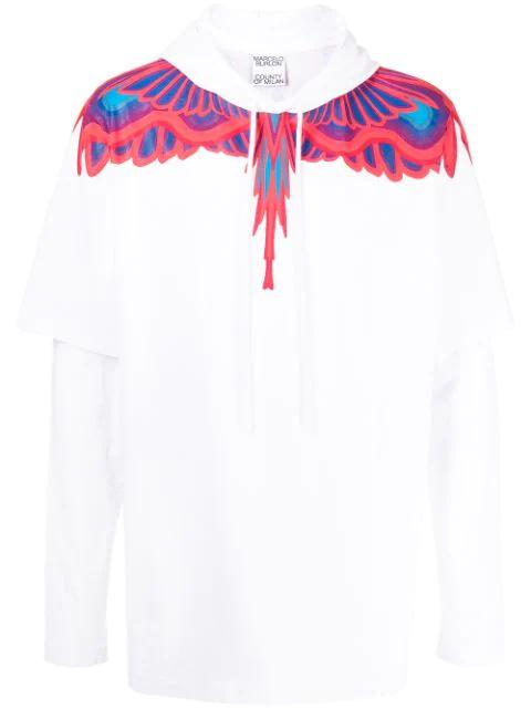 feather-print layered hoodie by COUNTY OF MILAN