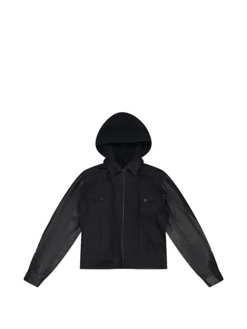 graphic-print panelled denim hoodied jacket by COUNTY OF MILAN