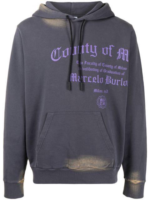 logo-print bleached effect hoodie by COUNTY OF MILAN