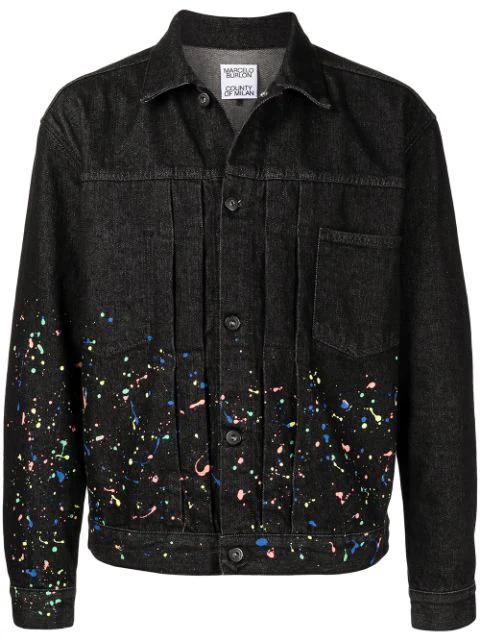 paint-splatter denim jacket by COUNTY OF MILAN