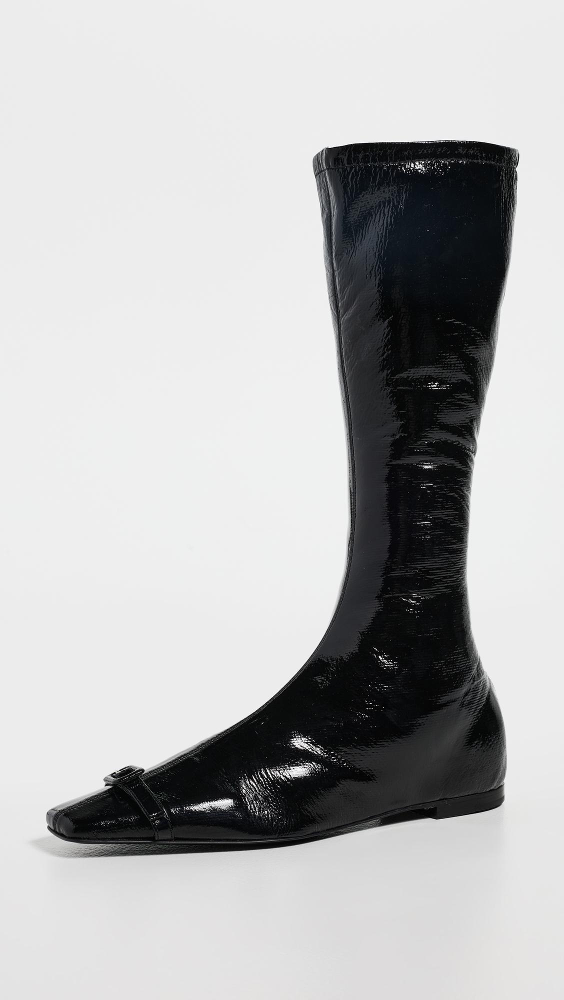 Flat Buckle Vinyl Boots by COURRÈGES