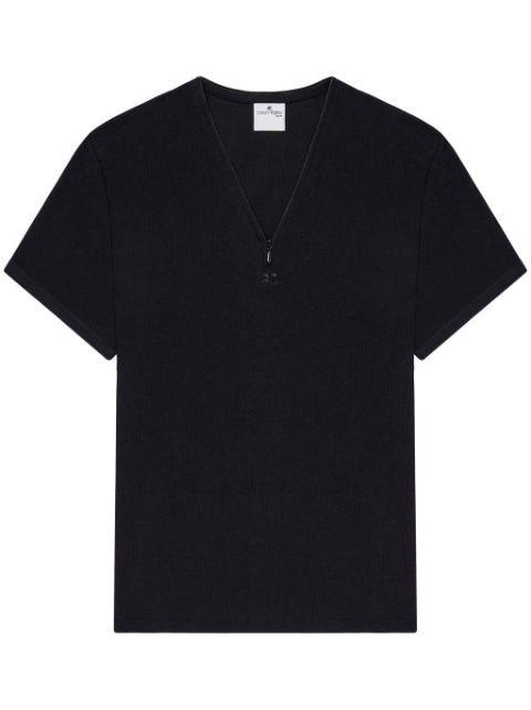 90's V-neck ribbed T-shirt by COURREGES
