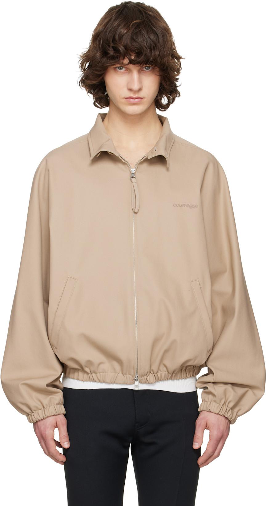 Beige Cotton Zipped Bomber Jacket by COURREGES