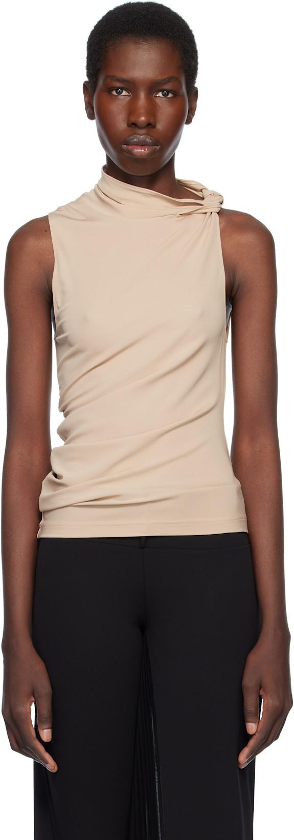 Beige Draped Jersey Tank Top by COURREGES