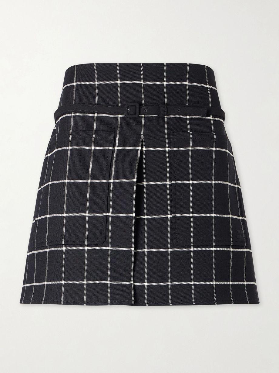 Belted checked wool-blend mini skirt by COURREGES