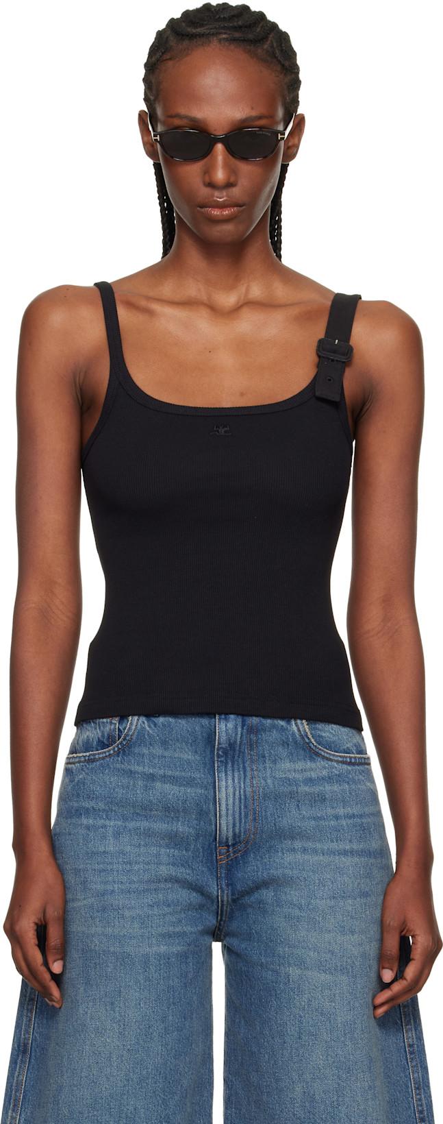 Black Buckle 90's Rib Tank Top by COURREGES