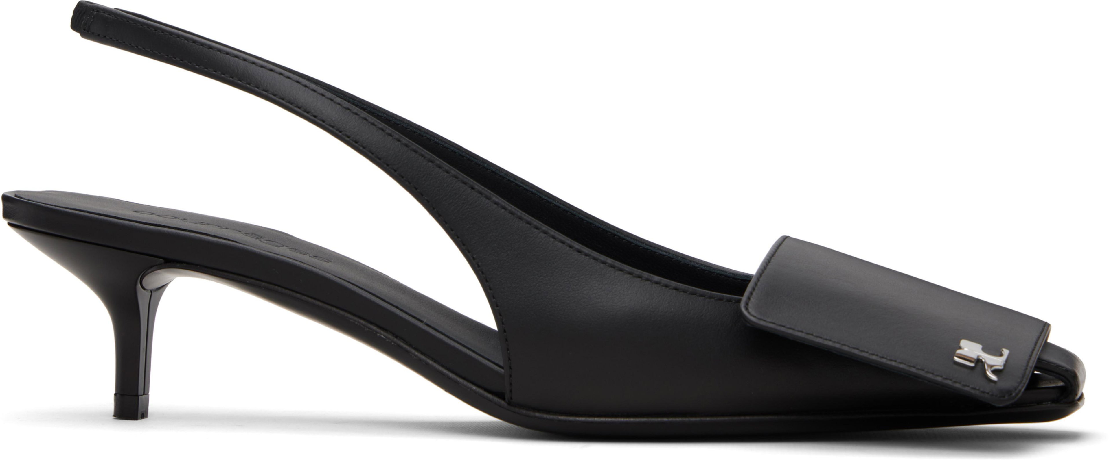 Black Fold Leather Slingback Heels by COURREGES