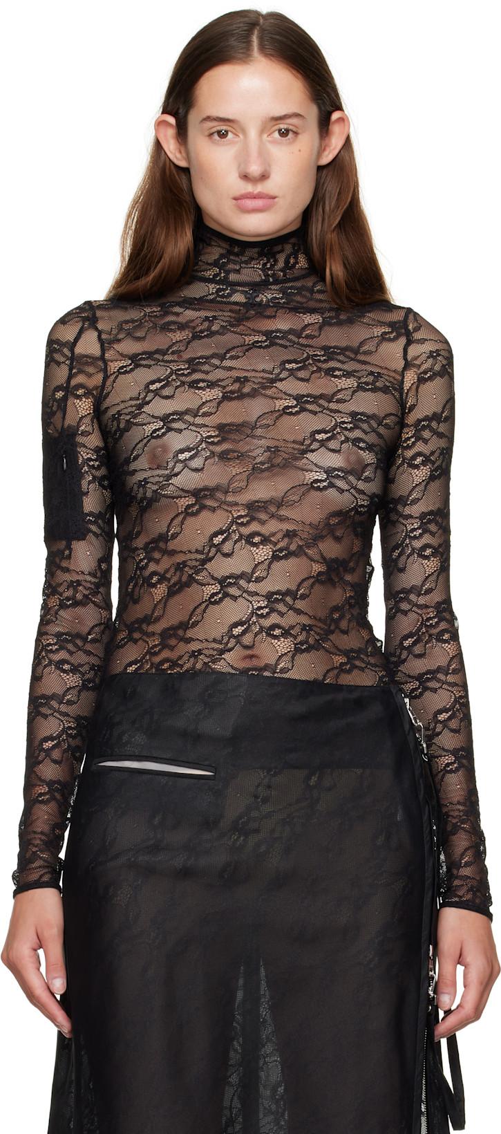 Black Lace Mockneck Top by COURREGES