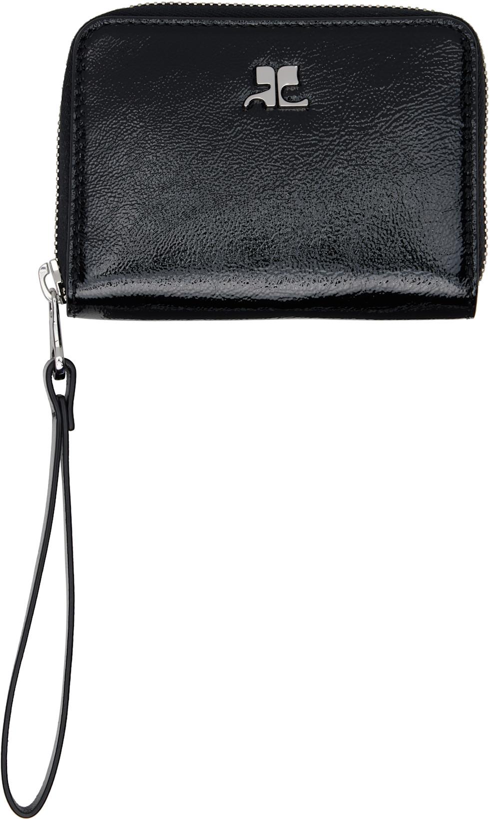 Black Naplack Zipped Compact Wallet by COURREGES