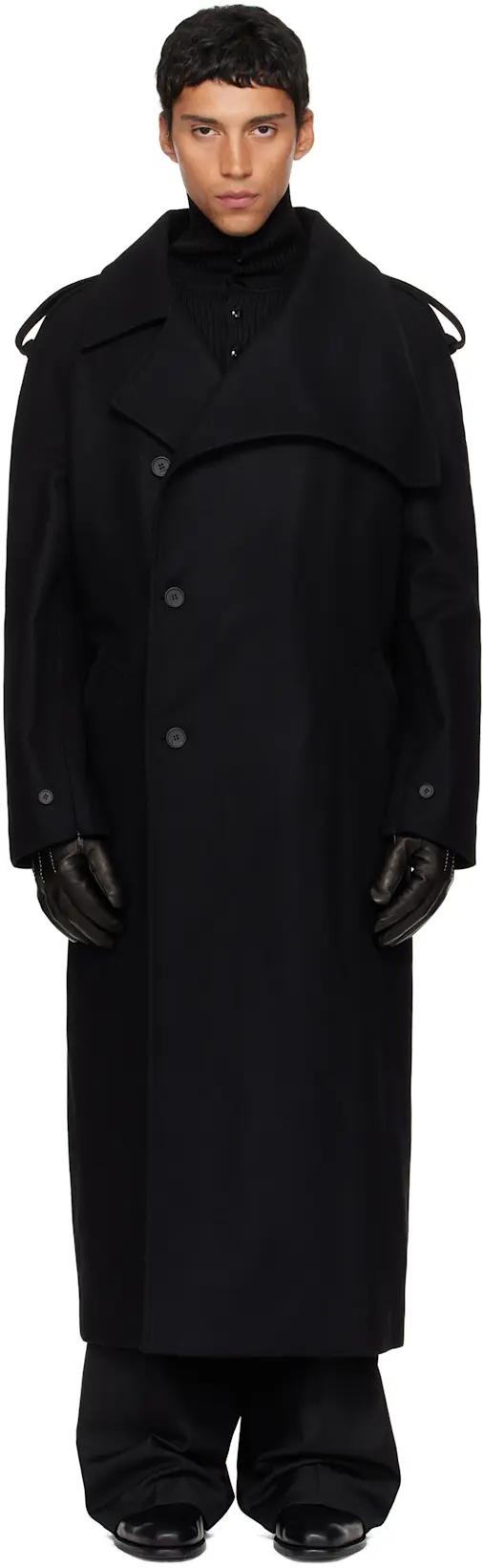Black Oblique Wool Trench Coat by COURREGES