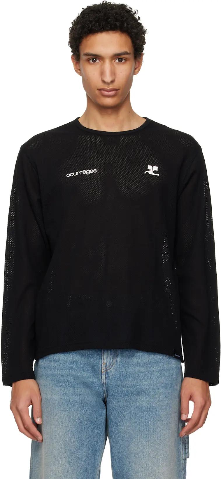 Black Printed Mesh T-shirt by COURREGES