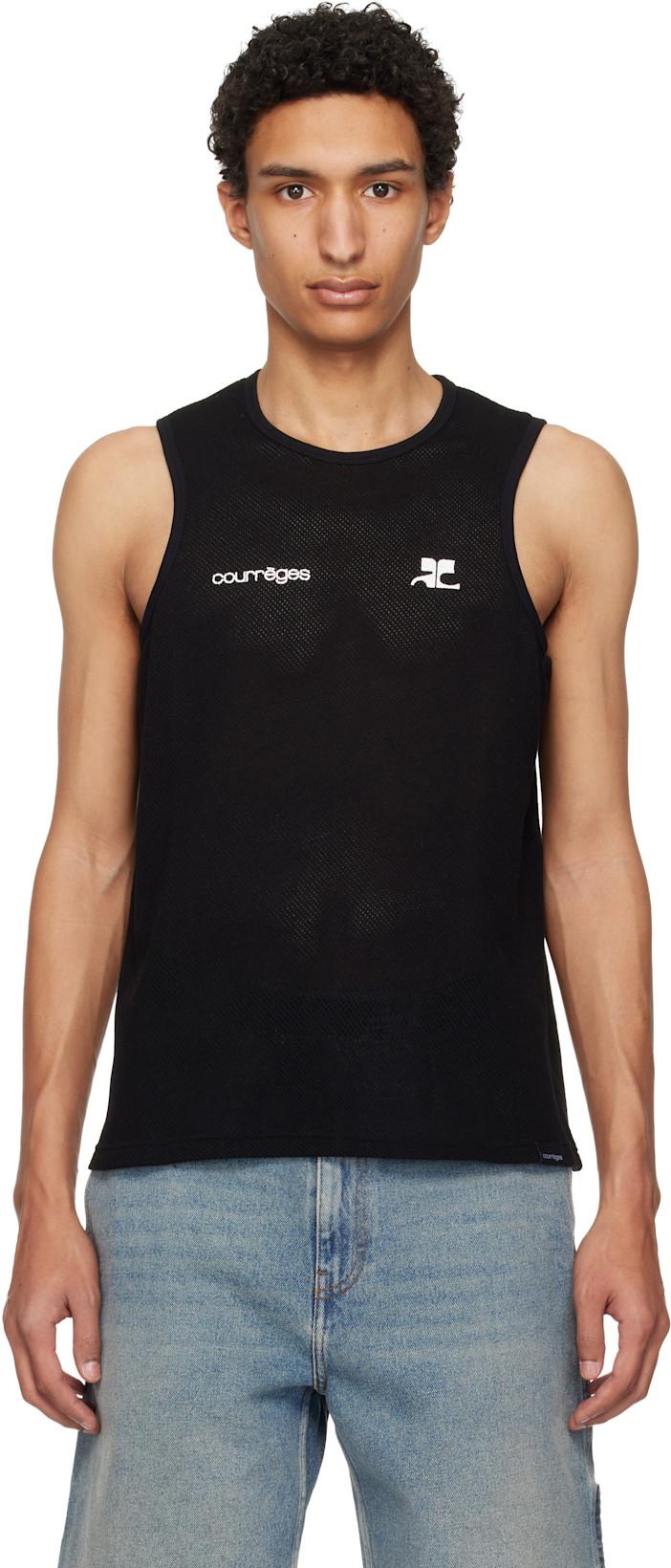 Black Printed Mesh Tank Top by COURREGES
