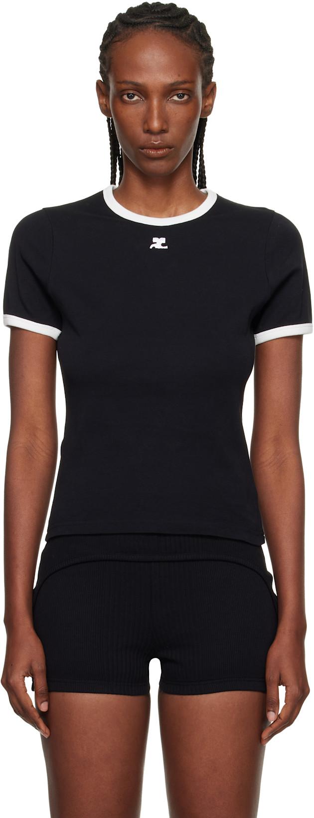 Black Signature Contrast T-shirt by COURREGES