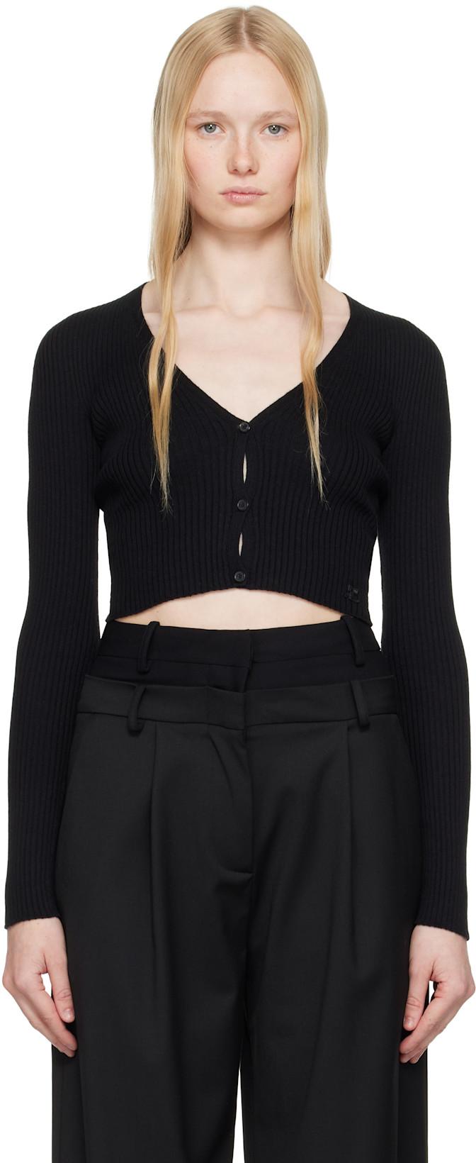 Black Solar Light Rib Cardigan by COURREGES