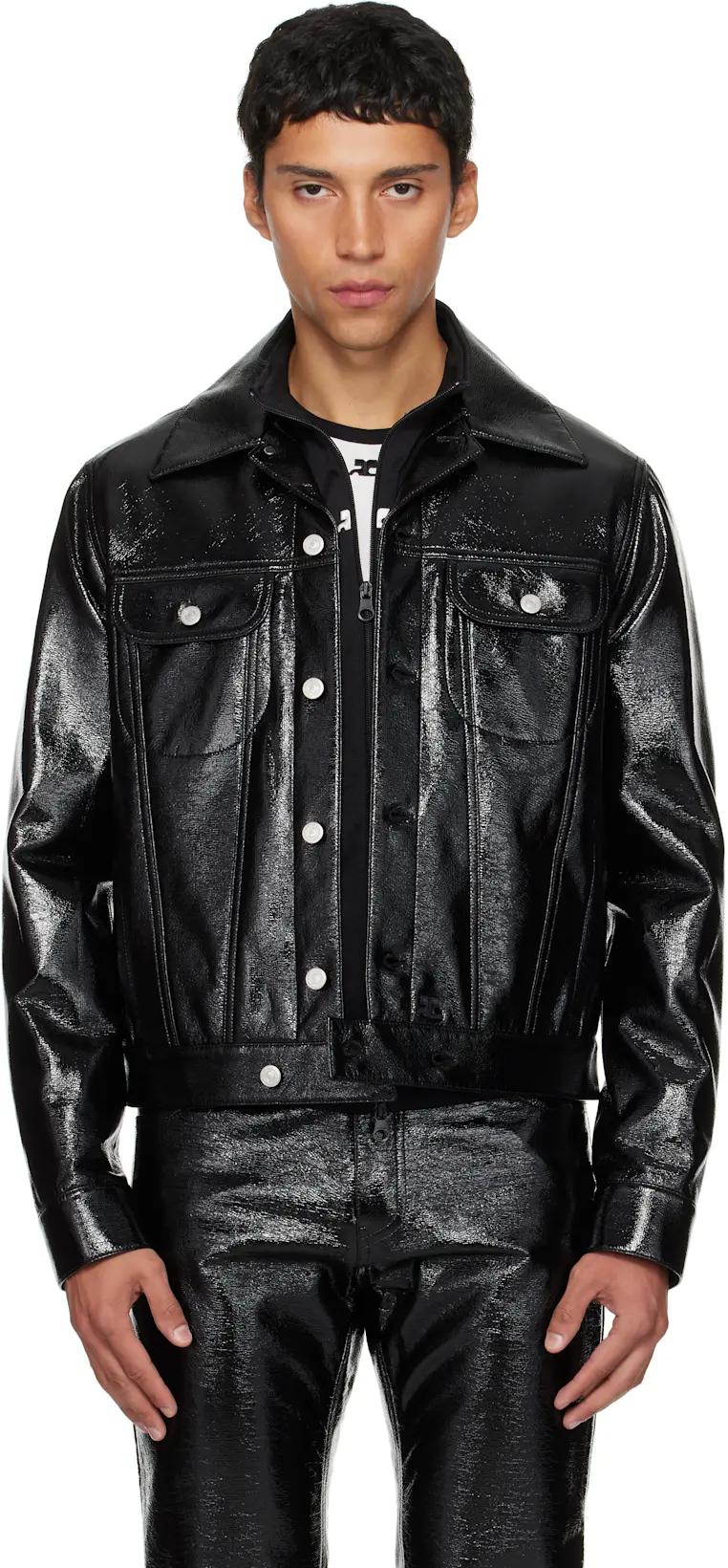Black Vinyl Trucker Jacket by COURREGES