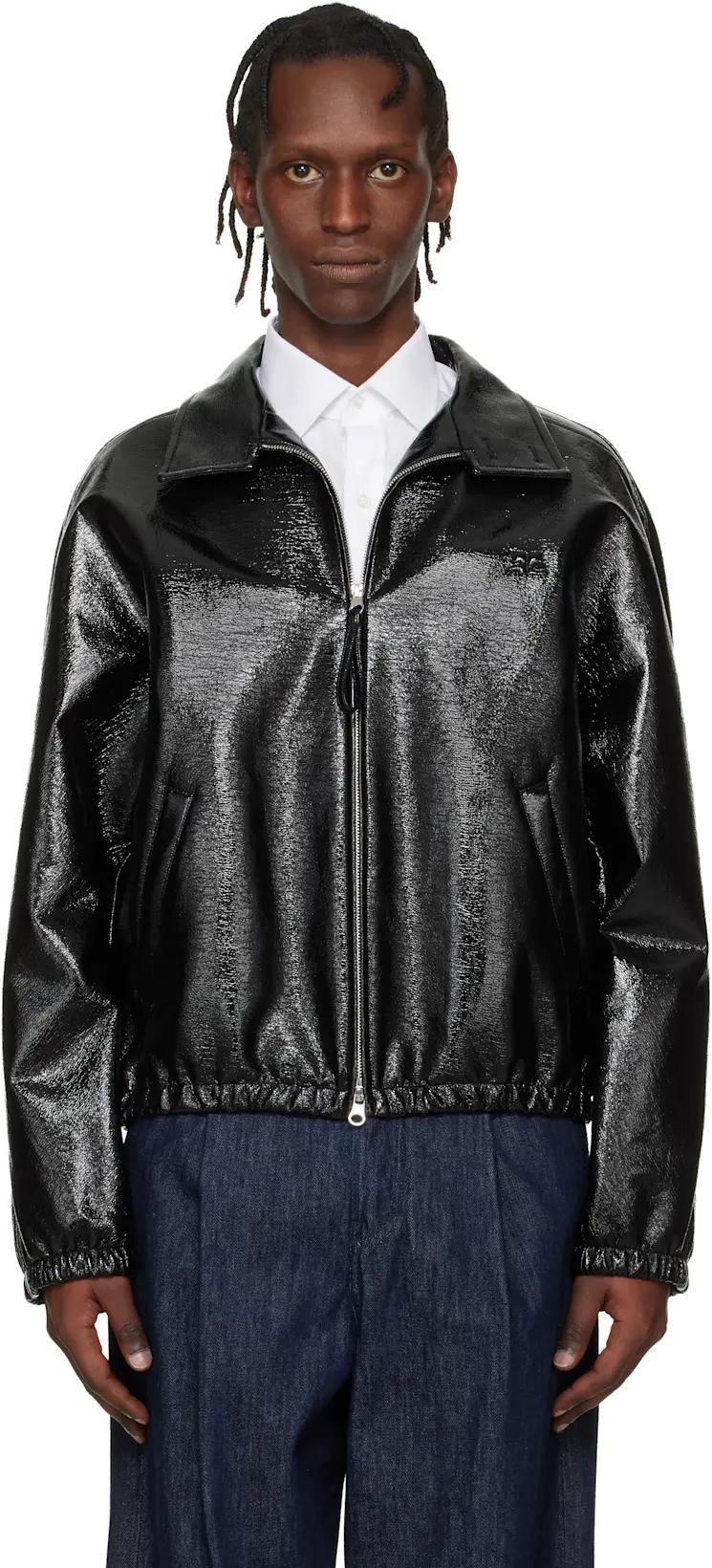 Black Vinyl Zipped Bomber Jacket by COURREGES