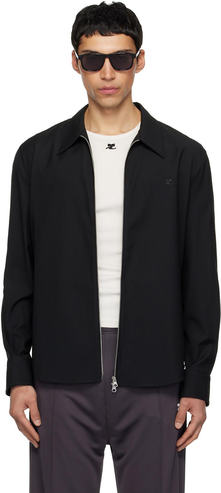 Black Zipped Twill Shirt Jacket by COURREGES