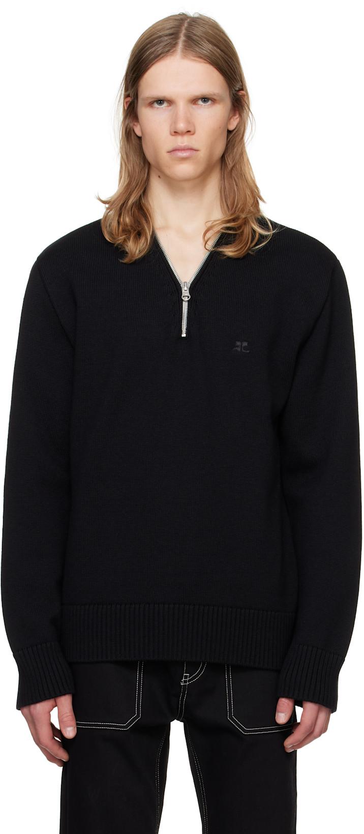 Black Zipped Wool Sweater by COURREGES