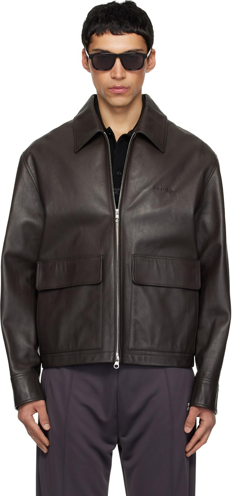 Brown 2-Pocket Leather Jacket by COURREGES