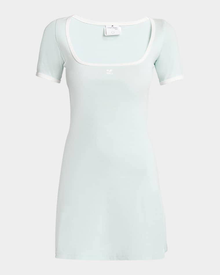 Contrast-Trim Short-Sleeve Mini T-Shirt Dress by COURREGES