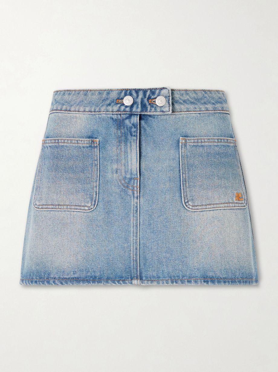 Embroidered denim mini skirt by COURREGES