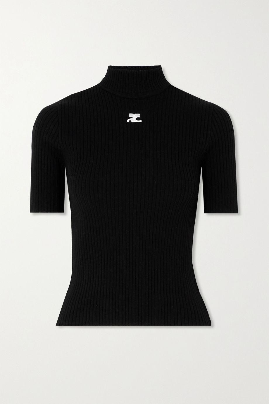 Embroidered ribbed-knit top by COURREGES