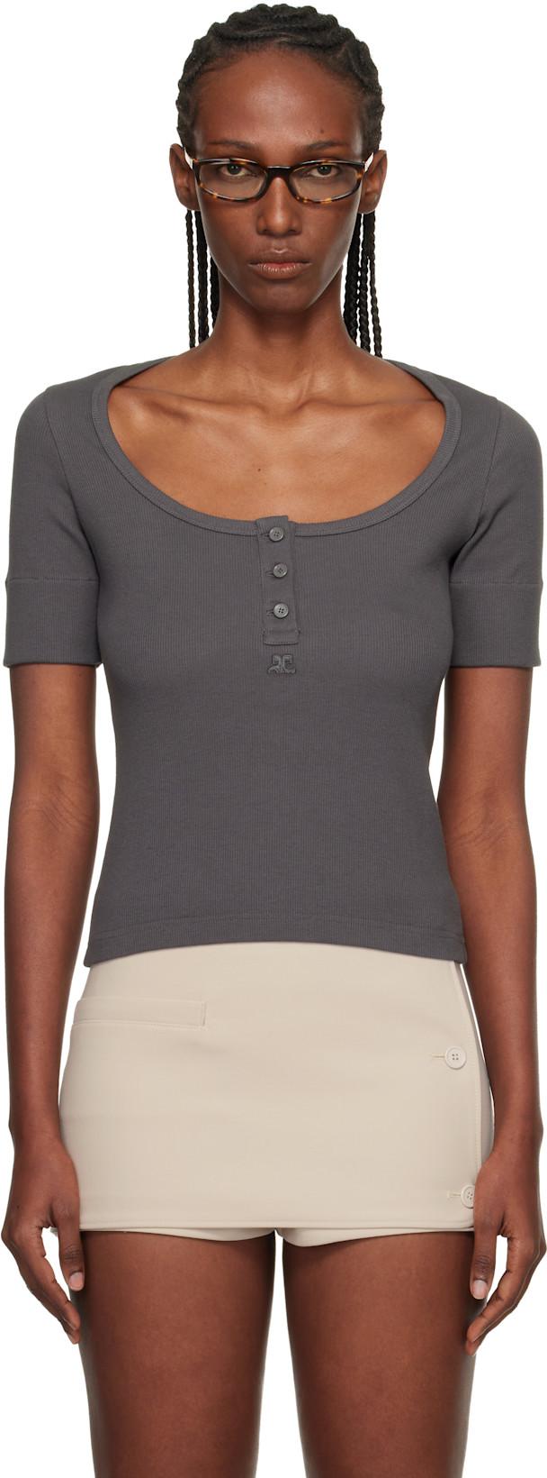Gray Buttoned 90's Rib T-shirt by COURREGES