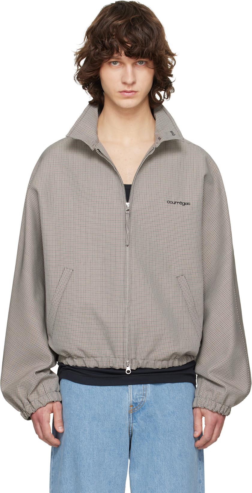 Gray Houndstooth Zipped Bomber Jacket by COURREGES