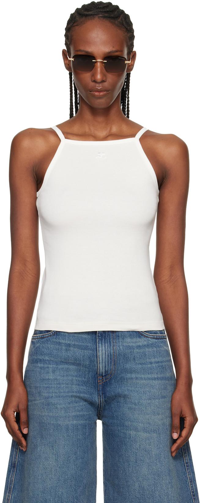 Off-White Contrast Tank Top by COURREGES