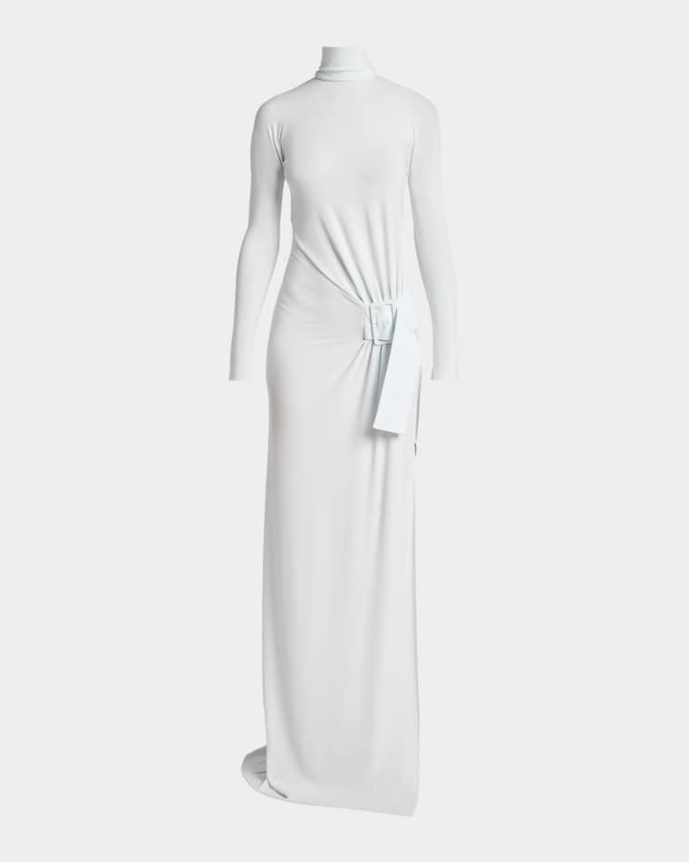 Turtleneck Belted Crepe Jersey Maxi Dress by COURREGES