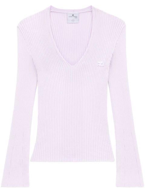 V-neck ribbed jumper by COURREGES