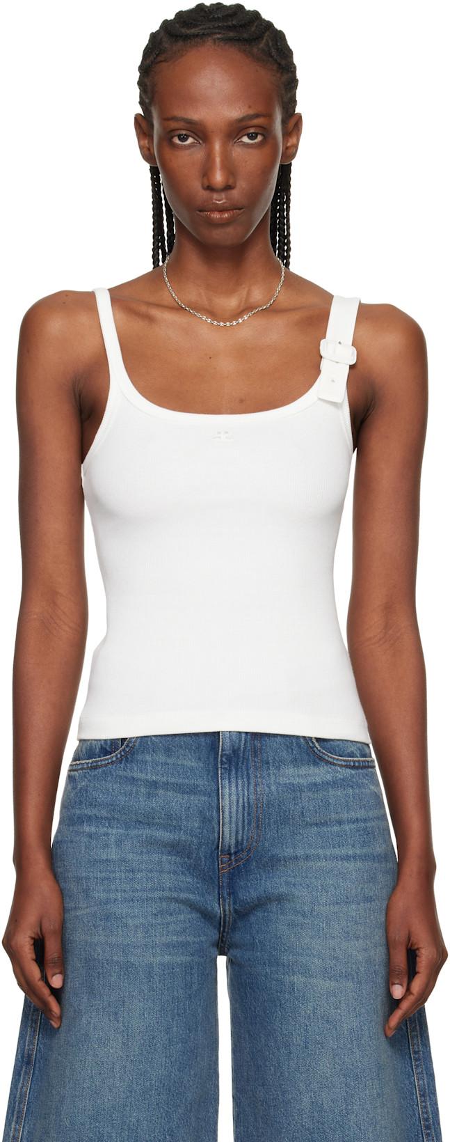 White Buckle 90's Rib Tank Top by COURREGES