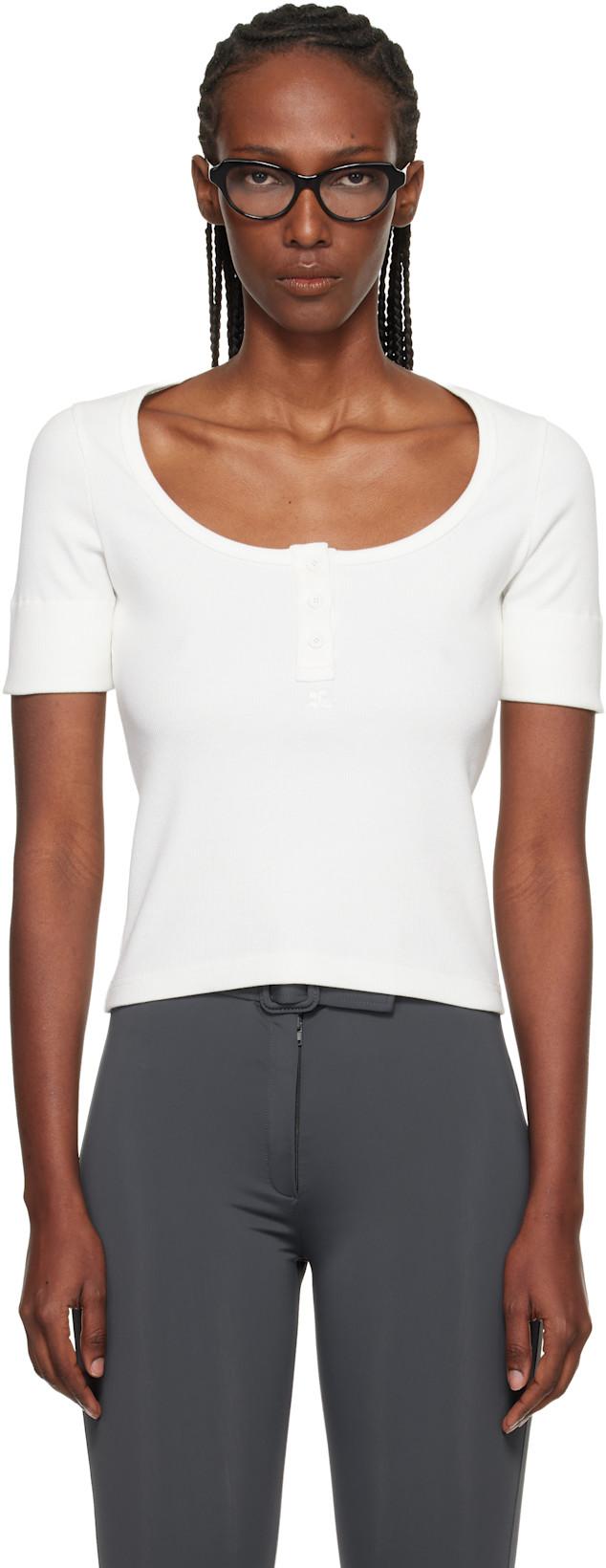 White Buttoned 90's Rib T-shirt by COURREGES