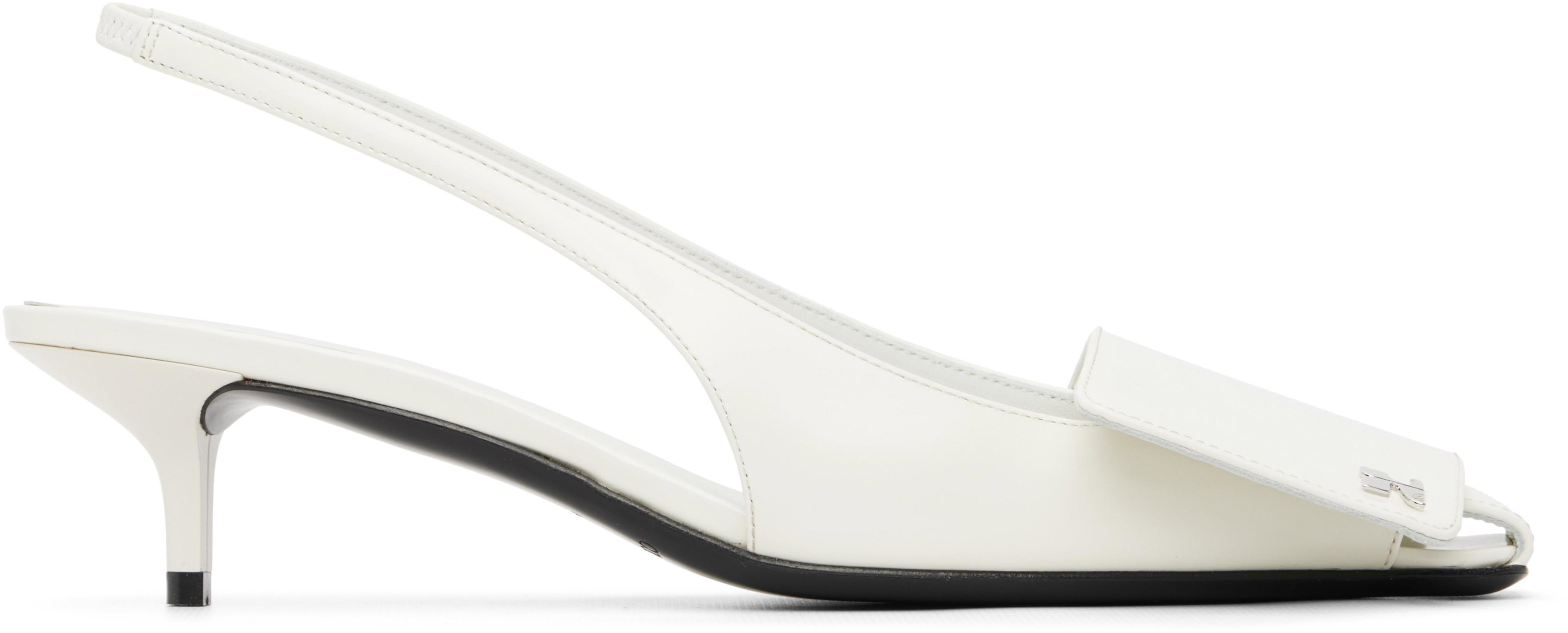 White Fold Iced Leather Slingback Heels by COURREGES